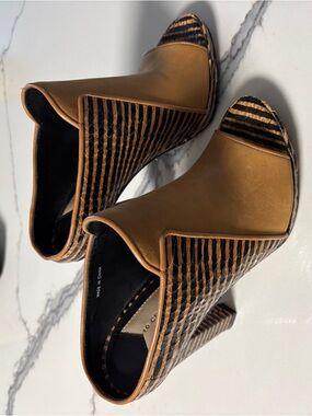Derek Lam 10 Crosby Tan & Black Striped Mule Heels